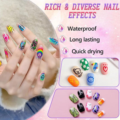 12 Colors Nail Art Pens Set, 3D Quick-Dry 0.5MM Nail Polish Pens, 2025 DIY Nail Art Marker Graffiti Dotting Pen for Nails Art Design Manicure Nail DIY Decoration