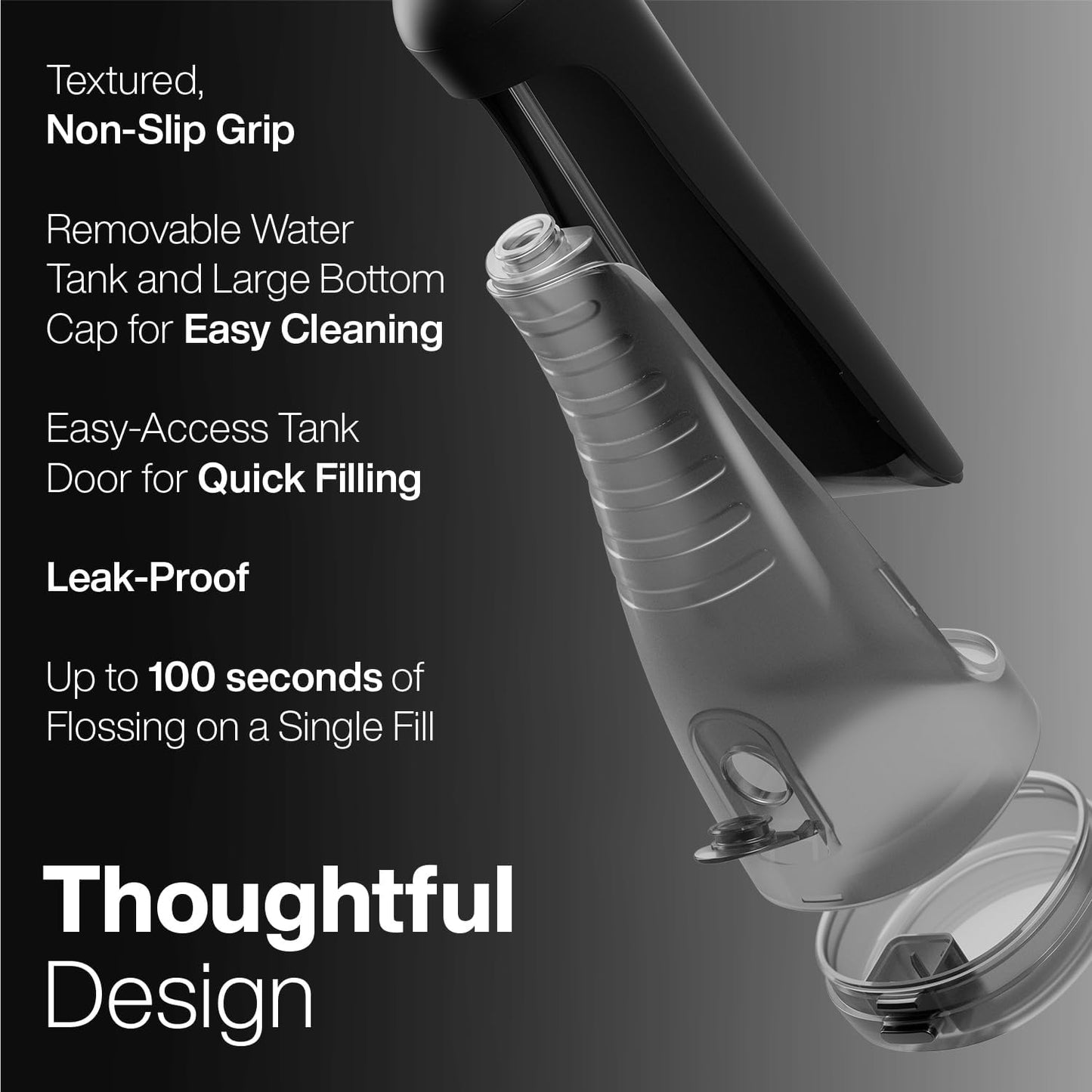 AquaSonic Aqua Flosser PRO - Rechargeable Cordless Water Flosser for Teeth, Gums & Tongue - Modern Design, 300ml Large Tank, 6 Jet Tips with Deluxe Tongue Nozzle, 3 Modes, Waterproof Black