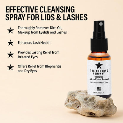 The Goodbye Company Ozonated Lid and Lash Renewer; Hypochlorous Acid Spray Eyelid & Eyelash Extension Cleanser; 100% Natural Lash Cleaning Kit; Made in USA (30 mL)