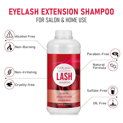 Lash Shampoo Bulk, Eyelash Cleanser for Extensions 1 Liters, Safe Makeup Remover, Non-irritating or Burning Formula Eyelid Foaming Cleanser for Professional Salon and Home Use (Rose-1L)
