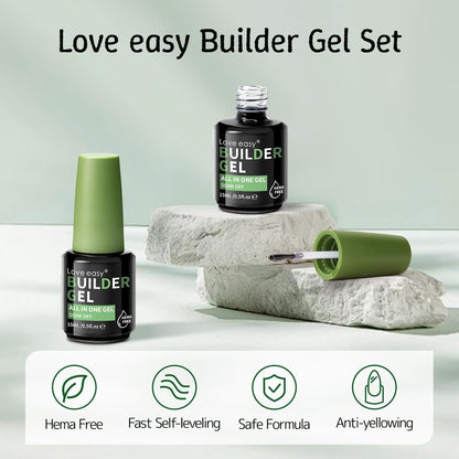 Builder Gel for Nails, 2 Pack Crystal Clear Soft Polish Fast Self-leveling Apex Strength Thickness Enhancement Building Thin Weak Nail, Beginners Home DIY Salon Manicure (U V Light Needed)