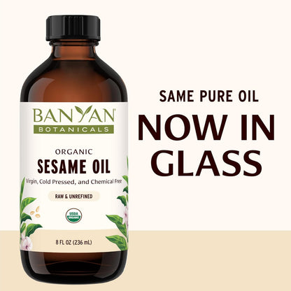 Banyan Botanicals Sesame Oil – Organic & Unrefined Sesame Oil for Skin, Body, Hair & More – Multiple Sizes – 8 oz – Non GMO Sustainably Sourced Vegan