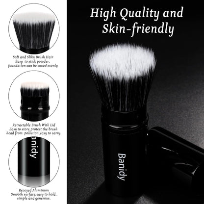 Foundation Makeup Brush Flat Top Kabuki Face Blush Liquid Powder Foundation Brush Retractable Travel Brush for Blending Liquid, Cream or Flawless Powder Cosmetics