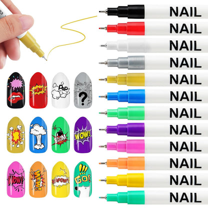 12 Color 3D Nail Art Pens Set, Kalolary Nail Point Graffiti Dotting Pen Drawing Painting Liner Brush for DIY Nail Art Beauty Adorn Manicure Tools