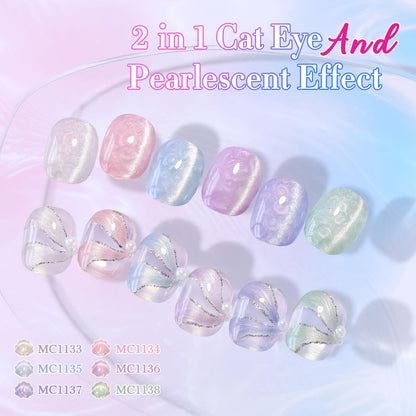 Double Rhythm 15ML Ice Glass Cat Eye Gel Polish with Magnet Holographic Glitter Shimmer Translucent Sheer Color Salon Soak Off Magnetic Nail at Home (Blue Purple-MC1137)