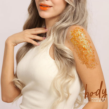 Teenitor Body Glitter Gel, Face Glitter, Orange Glitter for Body Makeup, 80g/2.8oz Face and Body, Hair Glitter Gel, Rave Glitter