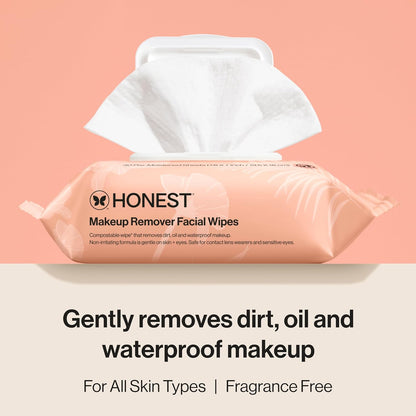 Honest Beauty Fragrance Free Cleansing Makeup Remover Facial Wipes | Plant Based, Hypoallergenic, Gentle for Sensitive Skin | 90 Count