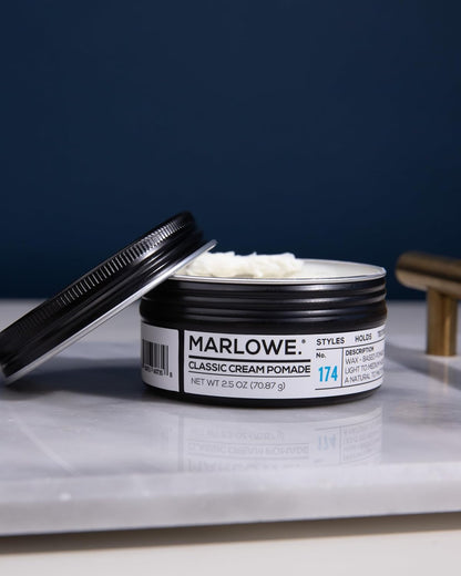 MARLOWE. No. 174 Classic Cream Pomade for Men 2.5 oz, Wax-Based Light to Medium Hold, Natural to Matte Finish, Conditioning Coconut Oil & Shea Butter, Original Pine & Agarwood Scent