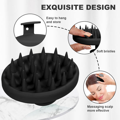 Silicone Scalp Massager, Scalp Scrubber for Hair Growth with Soft Bristles, Scalp Exfoliator Brush Dandruff Removal Shampoo Brush for Wet Dry Scalp Care (Black)