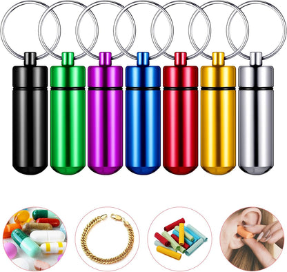 Patelai 12 Pcs Portable Keychain Pill Holder Mini Pocket Pill Case for Men Women Aluminum Geocache Containers Waterproof Metal Medicine Bottle Organizer for Outdoor Camping Travel(Colorful)