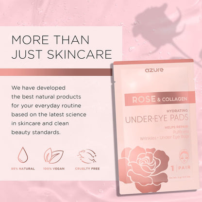 AZURE Rose & Collagen Hydrating Under Eye Pads - Anti Aging, Revitalizing & Moisturizing Eye Mask Patches - Reduces Fine Lines, Wrinkles, Dark Circles & Puffiness - Skin Care Made in Korea - 5 Pairs