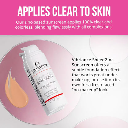 Vibriance Sheer Zinc Sunscreen - Tinted Sunscreen for Face SPF 50, Lightweight Facial Moisturizer with Niacinamide, Hyaluronic Acid - 1.7 fl oz