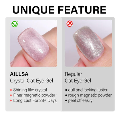 AILLSA Cat Eye Gel Nail Polish Nude Glitter Crystal Polish with Magnet, Glass Sparkle Nail Polish Reflective Shimmer Translucent Jelly Color U V Gel Salon DIY at Home 0.5 OZ GF26