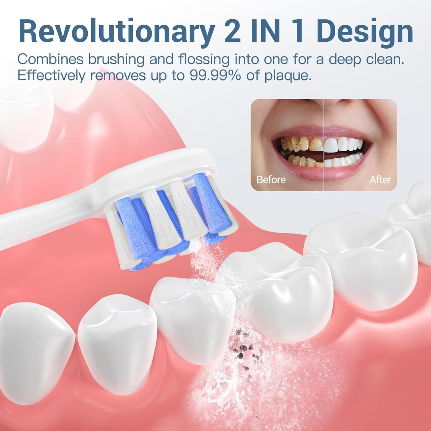 Marchpower Innovative 2-in-1 Electric Toothbrush with Water Flosser – Ultrasonic Cleaning, Compact Travel Design, 3+3 Modes, IPX7 Waterproof, USB-C Rechargeable, with 3 Dupont Brush Heads & 1 Jet Tip