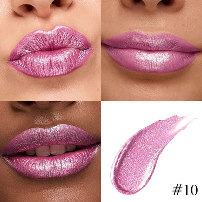 evpct Light Rose Pink Metallic Glitter Lip Liner and Lipstick Combo Lip Gloss Stain Set Makeup for Women Long Lasting Waterproof 24, Pink Metallic Shimmer Frosted Iridescent Shiny Liquid Lipstick 10