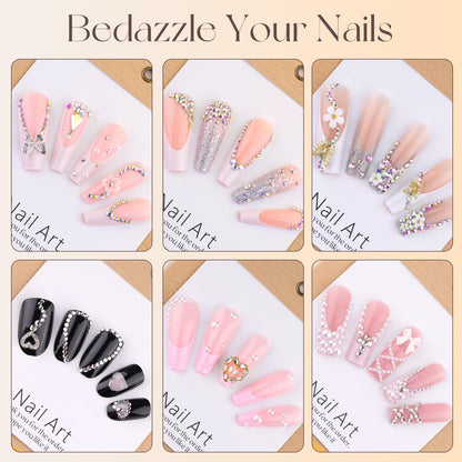 50Pcs 2 Styles 3D Butterfly Nail Charms and Flatback Gems Pearl, Silver+Gold Shiny Luxury Gems, Crystal Jewels Studs with Rhinestones for Nail Design, Nail Art Decoration Set for Acrylic Nails