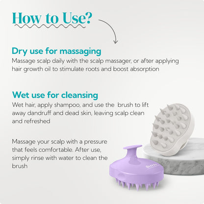 HEETA Hair Scalp Massager Shampoo Brush 2 Pack, Soft Silicone Bristles for Dandruff Removal, Waterproof for Wet & Dry Hair, Suitable for Men & Women (Light Beige & Purple)