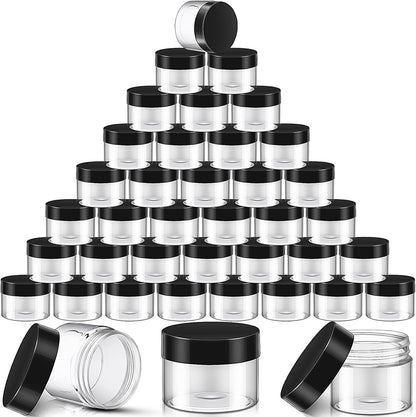 SATINIOR 36 Pieces 4 oz Plastic Jars with Lids Wide Mouth Airtight Reusable Container Acrylic Cosmetic Small Jars for Lotions Ointments Travel Toiletries Creams Make up Storage(Black)