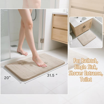Yimobra Memory Foam Bath Mat, Super Soft Absorbent Bathroom Rug Non Slip 31.5x20 Inch, Quick Dry, Machine Washable Floor Carpet for Tub Shower, Home Decor Accessories, Beige
