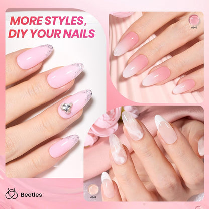 Beetles Jelly Gel Nail Polish Set, 6 Colors Nude Pink Gel Polish Kit Neutral Sheer Milky White Translucent Soak off UV French Nail Art Manicure Gift for Women Girls