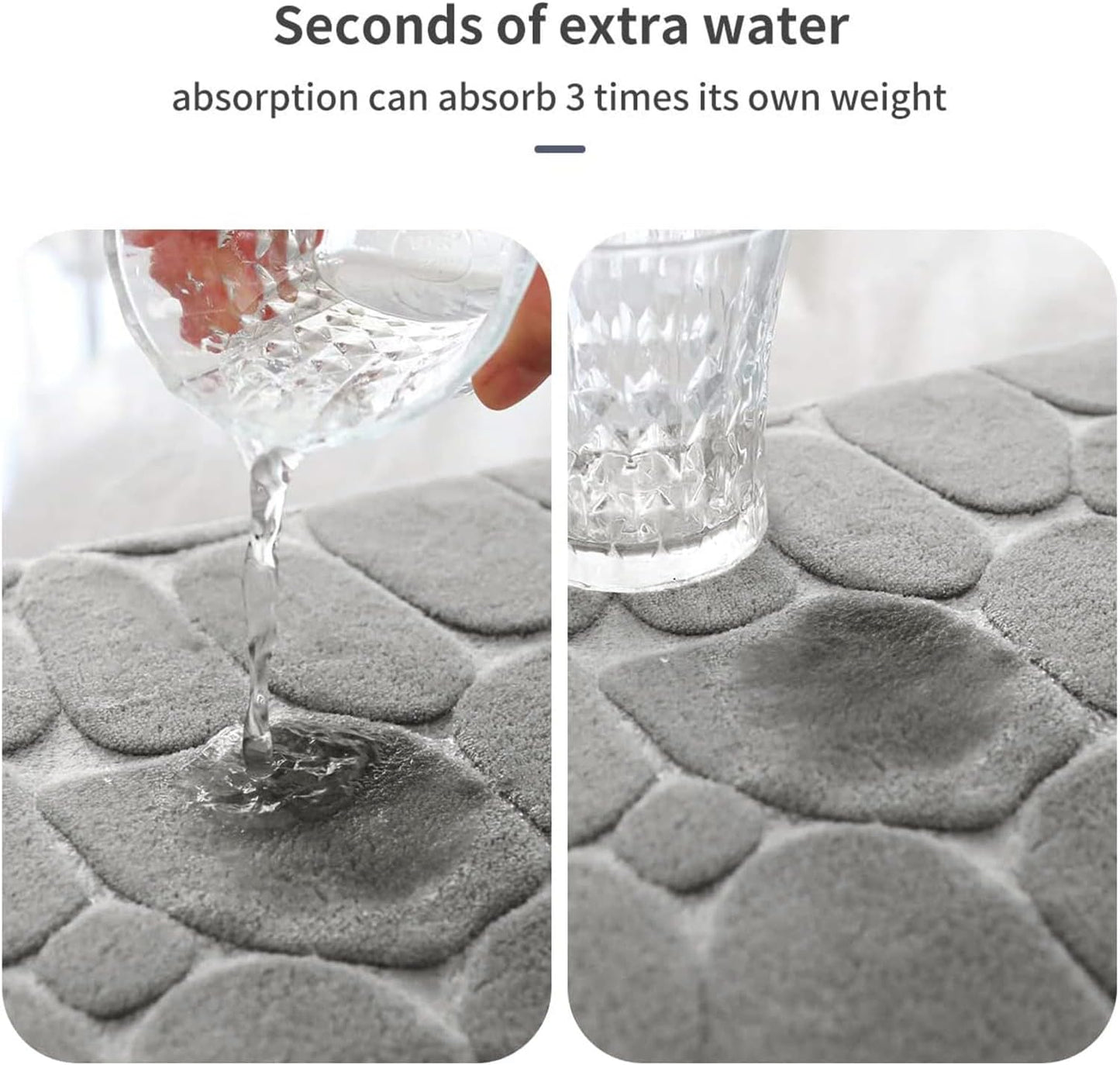 YIHOUSE Memory Foam Runner Rug, Cobblestone Bathroom Runner Rugs Super Water Absorbent Bath Mats for Bathroom Machine Washable Bath Rugs Runner for Hallway Bedroom Laundry Room(26 x 50,Light Gray)