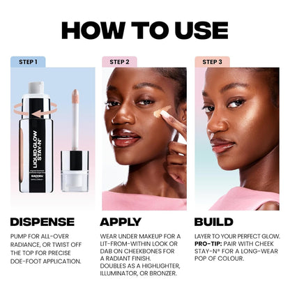 Sacheu Liquid Glow STAY-N Liquid Highlighter & Illuminator Makeup — 30ml Long Lasting Luminous Glow Lightweight Dewy Finish, Sun Daze