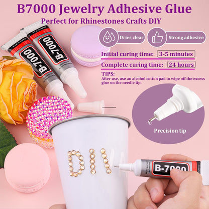 25000Pcs Resin Rhinestones with Tweezers for Crafting, Champagne 2-6mm Mixed Sizes Bedazzling Crystal with 3Pcs 10ml B7000 Jewelry Glue for DIY Crafts Clothing Tumblers Shoes Fabric Nail Art