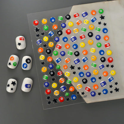 Billiard Ball Nail Stickers for Nail Art Full Color Pool Nail Decals 3D Self Adhesive Nail Art Supplies & Decorations for Women Girls,DIY Manicure Decor 1 Sheet