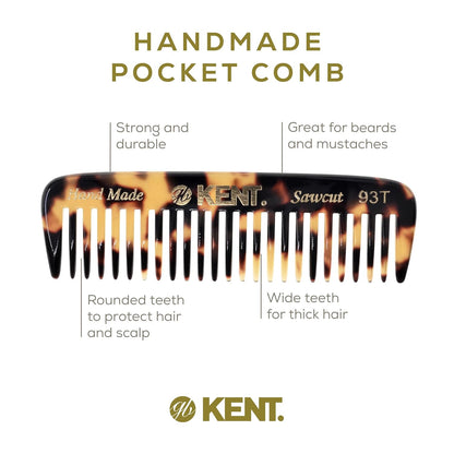 Kent 93T Tokyo White Beard Comb for Men - Wide Tooth Men's Comb, Ideal For Mustaches and Beards and Facial Hair, Small Pocket Sized Travel Detangler Combs, Saw-Cut, Hand Polished, Made in England