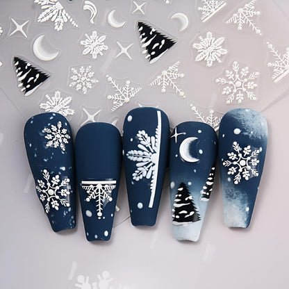 Christmas Nail Art Stickers Decals 5D Embossed Nail Decals Snowman Christmas Tree Snowflake Holiday Nail Stickers for Nail Art Xmas Nails Design Christmas Nails Supplies for Women Girls