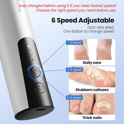 Electric Foot Callus Remover, 2 in 1 | 6 Speed Adjustable Foot File Nail Grinder with Sandpaper Disks, Professional Sander Pedicure Tool for Feet Dead Skin, Self Care Gifts for Women Mom Lover Friends
