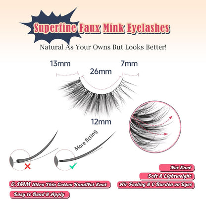Eyelashes Natural Cat Eye Lashes 13mm Wispy Lashes False Eye Lashes with Thin Cotton Band C Curl Fake Eyelashes 3D Volume Lash Pack 7 Pair Siligli