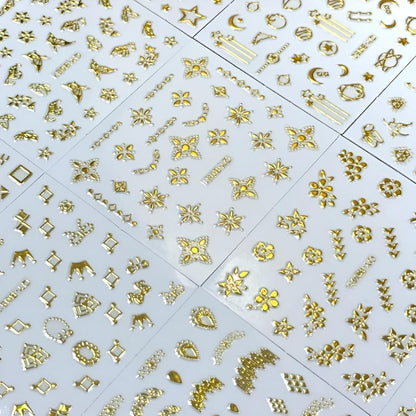 30 Sheets Gold Nail Art Stickers Gold Flower Butterfly Nail Stickers Star Line Self-Adhesive Nail Decals Acrylic Nails DIY Design Nail Supplies for Women and Girls