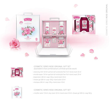 Bulgarian Rose 5 Piece Gift Set with Bulgarian Natural Rose Soap, Rose Body Wash, Rose Hand Cream, Rose Day Face Cream, Rose Micellar Water