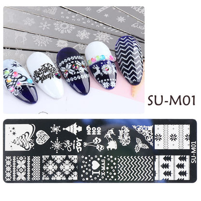 6 Pcs Xmas Christmas Snowflake Nail Stamper Kit with 1 Stamper 1 Scraper, DIY Nail Art Stencil Plates Set