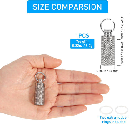 Titanium Waterproof Keychain Pill Holder Container,Portable Mini Size Pill Box Case for Outdoor Travel Camping
