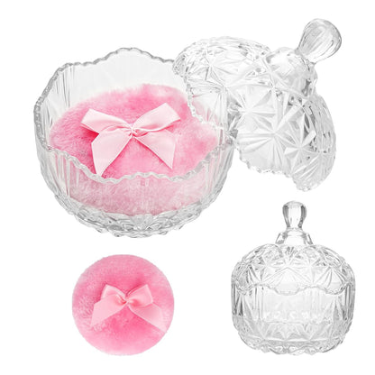 2 Pcs Large Body Powder Puff and Container, Dusting Powder Container with Puff, Crystal Case, Body Powder Puff for Women Soft Washable Reusable Velour Face Body Glitter Wet Dry Makeup(Diamond)