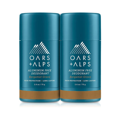 Oars + Alps Aluminum Free Deodorant for Men and Women, Dermatologist Tested and Made with Clean Ingredients, Travel Size, Bergamot Grove, 2 Pack, 2.6 Oz Each