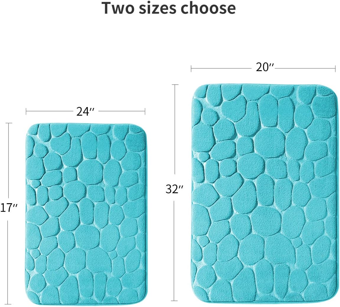 YIHOUSE Memory Foam Bath Mat Cobblestone Bathroom Rugs Super Water Absorbent Bath Mats for Bathroom Machine Washable Bath Rugs(17 x 24,Teal)