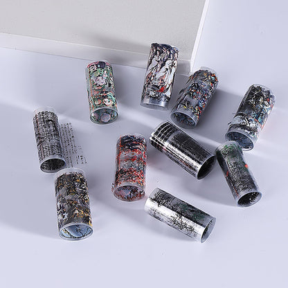 10 Rolls Nail Foils Transfer Nail Art, Chinese Style Nail Foil Transfer Stickers Self Adhesive Nail Art Supplies Decals Cute Panda Manicure Accessories Fall Winter Nail Decorations for Women