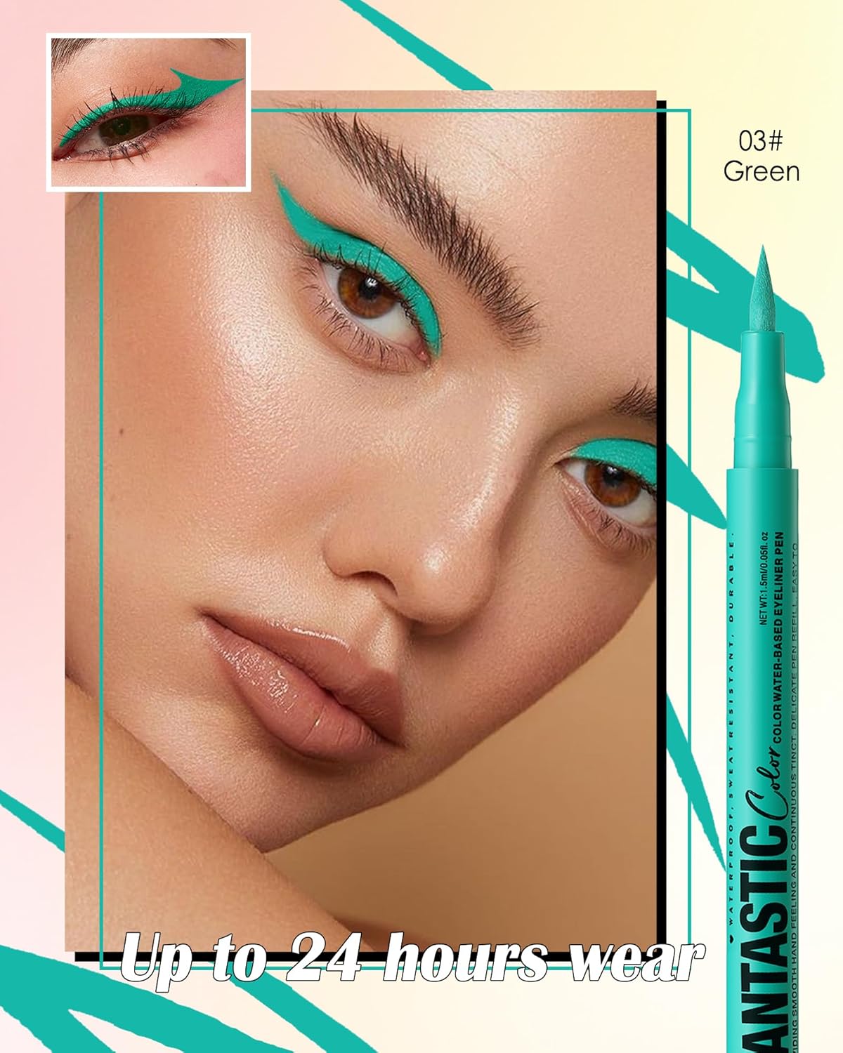 Green Matte Liquid Eyeliner Pencil, Colorful High Pigmented Waterline Eye liner Waterproof Pen, Bright Colored Smudgeproof Long Lasting Eyeliner Pen Christmas Party Festival Makeup Gift for Women-03