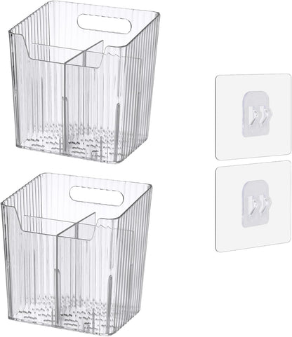 Set Of 2 Storage Organizer Bins Wall Mounted Shower Caddy, Bathroom shelves Stackable Clear Plastic Toothbrush Holder Adhesive Hanging Bin for Bathroom, Kitchen, Cabinet, Shower BPA Free Small (Clear)