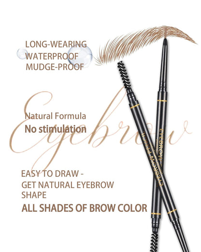 Light Brown Eyebrow Pencils for Women, 12Pcs Ultra Slim Eyebrow Pencil with 2 Brow Razors Kit, Double Head 1.5mm Micro-Fine Tip & Spiral Brush, Can Draw Fine and Long-Lasting Brows Makeup