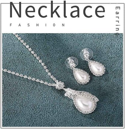 Yean Bride Silver Necklace Earrings Set Crystal Bridal Wedding Jewelry Sets Rhinestone Choker Necklace for Women and Girls