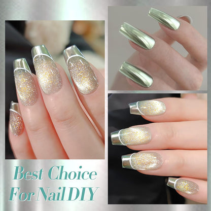 Born Pretty Green Chrome Nail Powder Super Glossy Mirror Effect Metallic Nail Powder Cat Magnetic Eye Nail Powder Nail Glitter Manicure Pigments for Nail Art Design