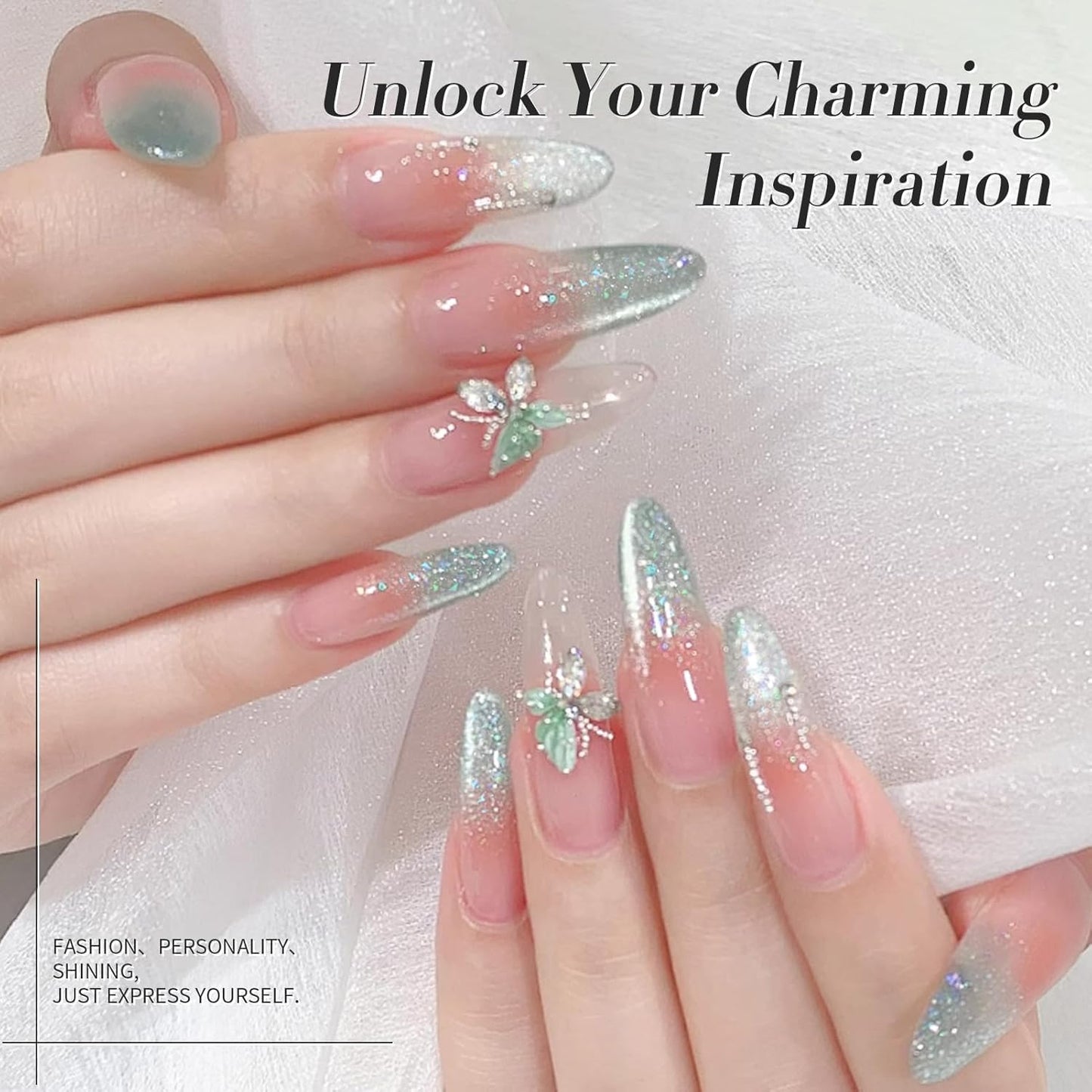 Born Pretty Green Cat Magnetic Eye Gel Nail Polish Shimmer Glitter Flakes Holographic Aurora Mint Green Magnetic Gel Polish Nail Art Manicure DIY at Home 15ML