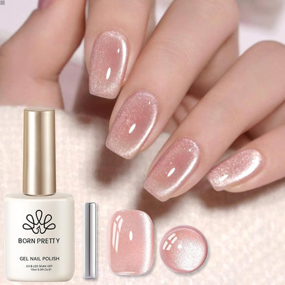 Born Pretty Magnetic Gel Nail Polish Jelly Cat Magnetic Eye Gel Polish Crystal Transparent Auroras Nail Gel for Salon Home DIY Manicure Use