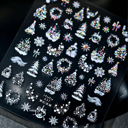 Christmas Nail Stickers for Nail Art 5D Embossed Colorful Xmas Tree Nail Art Stickers Colorful Christmas Nail Decals Silver White Snowflake Nail Art Supplies Design for Women Girls