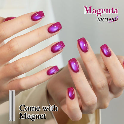 Double Rhythm 0.5 OZ Cat Eye Gel Polish with Magnet 15ML Holographic Glitter Shimmer Translucent Jelly Color Magnetic Nail Polish Salon DIY at Home (Red Purple-MC1261)