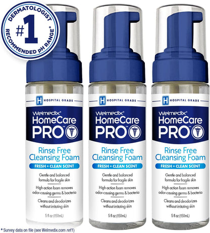 Rinse Free Cleansing Foam, 3 in 1 Body Wash, Shampoo and Personal Cleanser for Elderly, Incontinence and Infant Care, Hospital Grade, Sulfate Free, Paraben Free (Pack of 3)